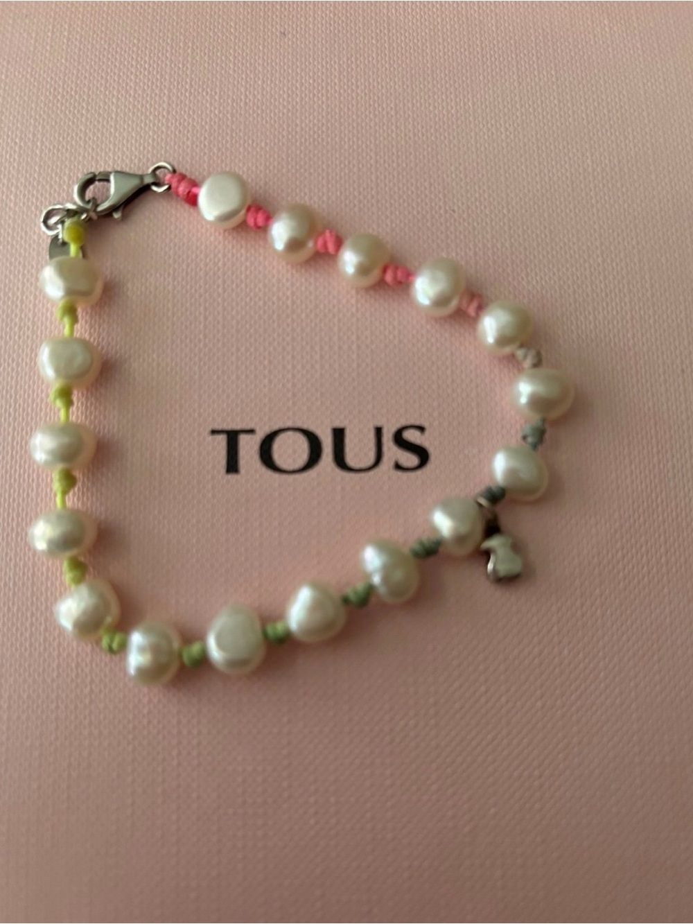 Tous Pearled Bracelet with Pink and Yellow Cord